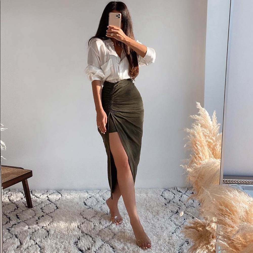 Zara Olive Green Midi Skirt